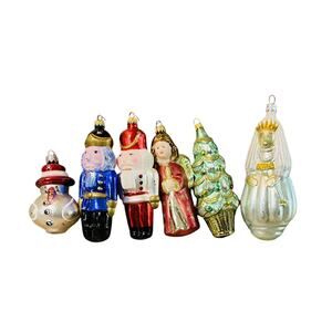 Lot of 6 Blown Glass Ornaments Fairy God Mother NutCracker Angel Snowman Poland